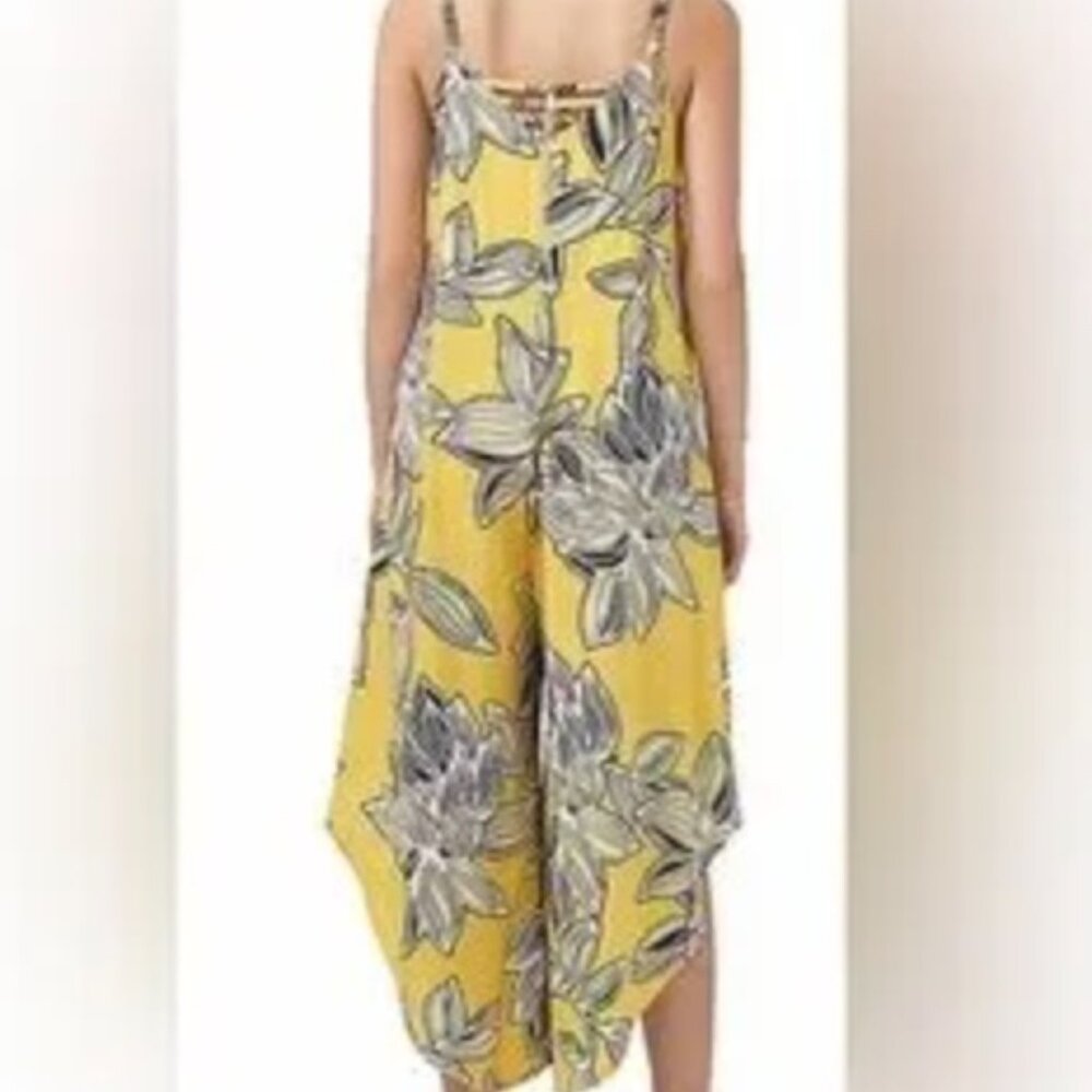 MSK Cropped Floral-Print Jumpsuit SZ: Large Yellow/White Floral - Picture 14 of 15